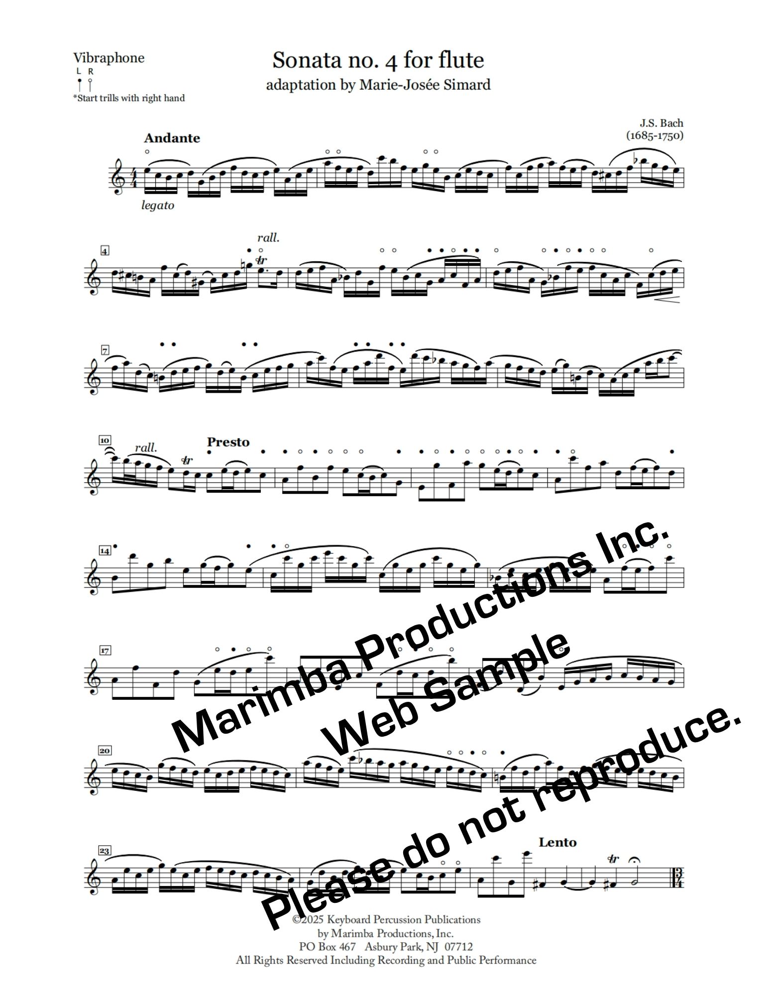 Sonata No.4 in C Major (Bach BWV 1033) for Vibraphone - Marie-Josée Simard - Image 2